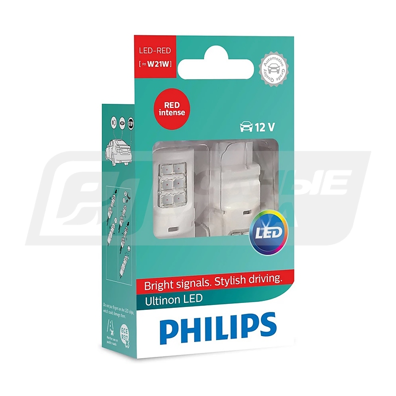 PHILIPS Ultinon LED-Red W21W 12V 2.7W WX3x16d, набор 2шт 11065ULRX2
